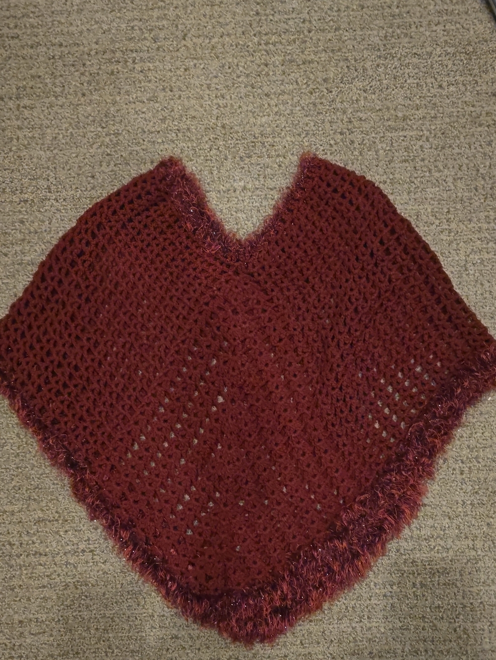 Cozy Open-Knit Wine Red Poncho Sweater